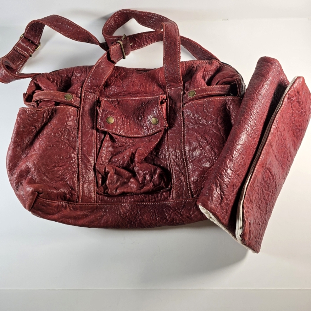 Not Rational Leather Diaper Bag Brandy Red Leather Large Clean Great Condition